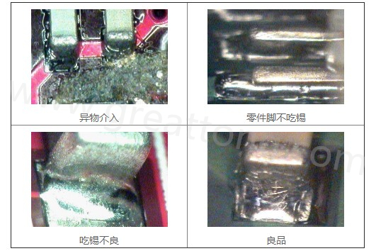 300X顯微鏡主要檢測這些PCBA加工問題：異物介入、零件腳不吃錫、 吃錫不良。